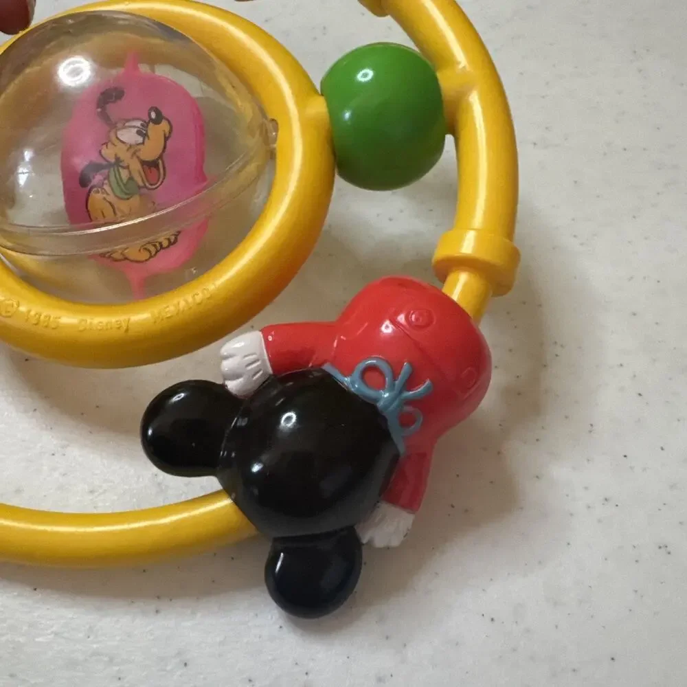 1985 Disney Baby Rattle Ball Ring Toy Vintage Mickey Donald Pluto Shapes‎